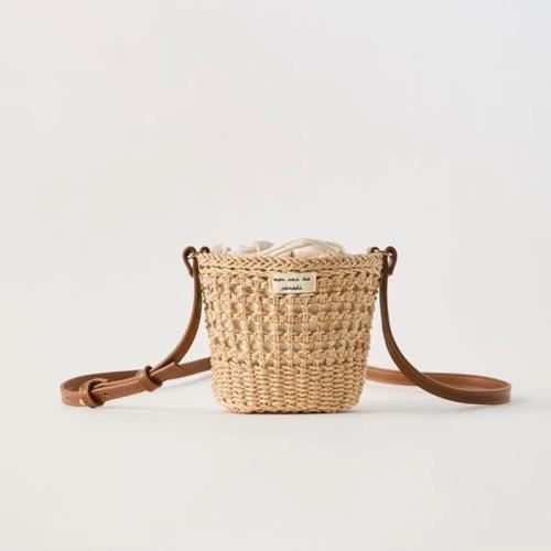 Cute Bucket Straw Woven Bag New Style Fresh Hollow Shoulder Woven Bag Holiday Beach Bag