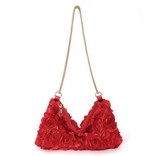 Rose flower sequins satin chain zipper armpit crescent women's dinner bag