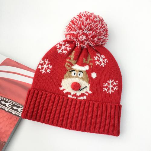 Christmas knitted hat snowflake deer red wool hat warm pullover hat