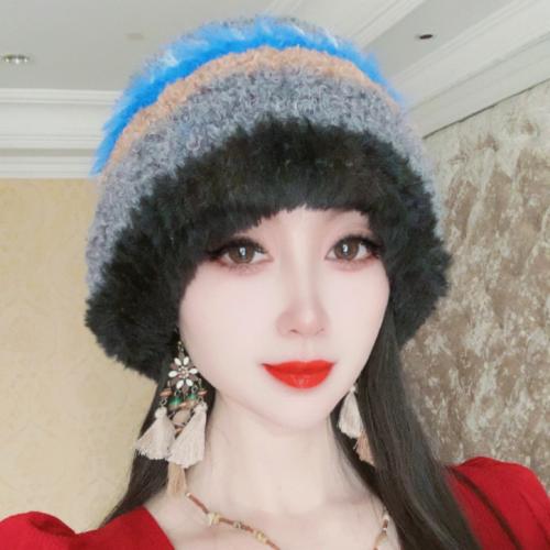 Fur plush color matching knitted wool hat warm fisherman hat pullover basin hat fashion