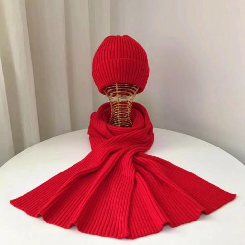 Autumn and Winter new elastic knitted scarf hat two-piece wool hat solid color scarf