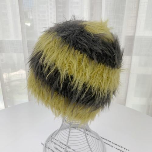 Faux mink plush hat female winter knitted hat warm striped wool hat cold hat