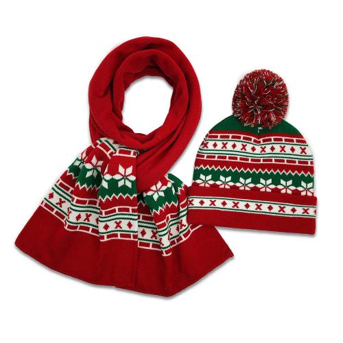 Christmas knitted hat cute children's red Christmas scarf hat suit parent-child wool hat