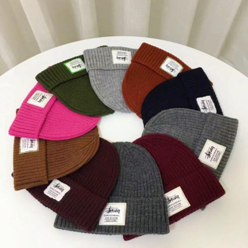 Autumn and Winter wool hat couple knitted hat women's hip hop cold hat solid color patch pullover hat