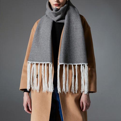 Autumn and winter 2024 new double-sided solid color tassel scarf