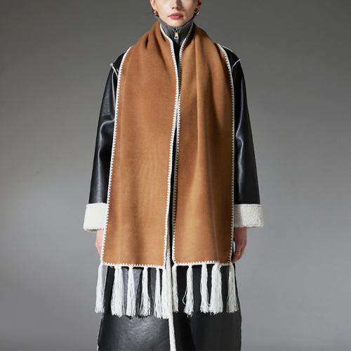 Autumn and winter 2024 new double-sided tassel solid color camel scarf