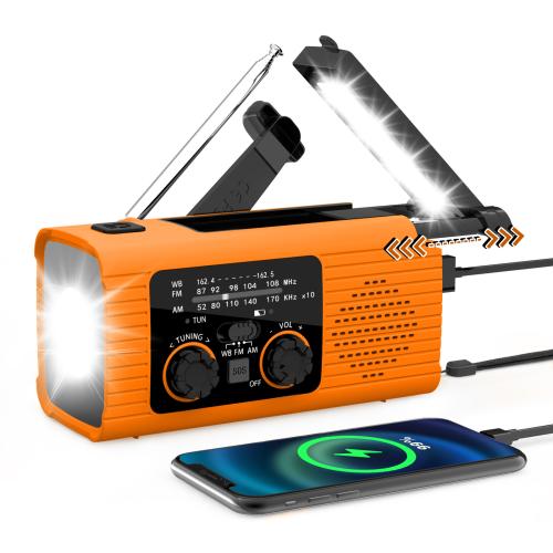 Engineering Plastics With light & Hand-cranking powered & Waterproof Multifunctional Radio Set solar charge PC