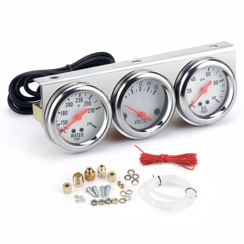 52mm Chrome Volt Water Oil Pressure Triple 3 Gauge Set Gauges Kit Universal