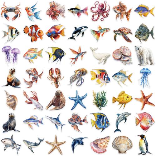 50pcs Transparent Cartoon Marine Life Sticker Pack Waterproof Transparent PET sticker