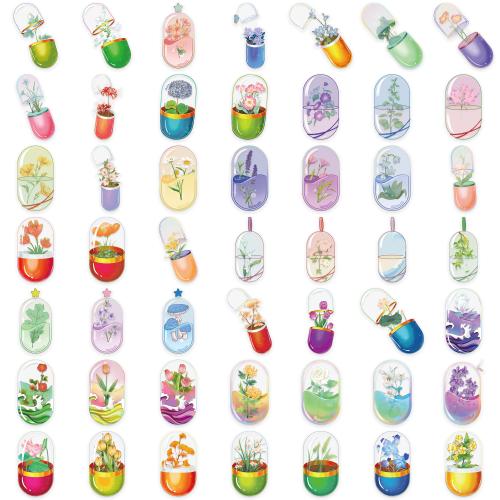 50 original transparent cartoon capsule flower sticker bag waterproof PET decorative sticker