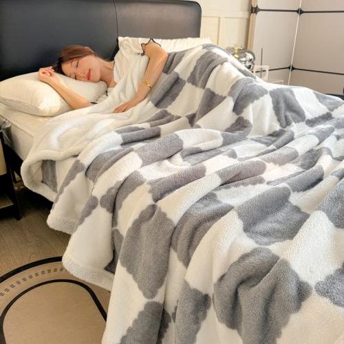 Arctic Fleece Checkerboard Blanket Double-layer Thickened Milk Fleece Blanket Sofa Blanket Nap Blanket