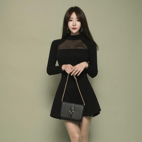 Small black dress niche backless elegant mesh short A- line skirt