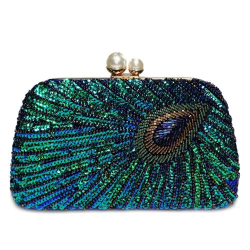 Beaded peacock feather pearl buckle dress banquet cheongsam bridesmaid hand bag