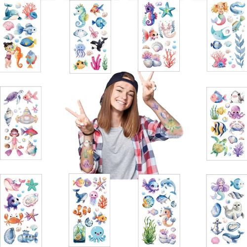 Children's cartoon marine animal tattoo stickers waterproof sweat fun seabed party temporary stickers