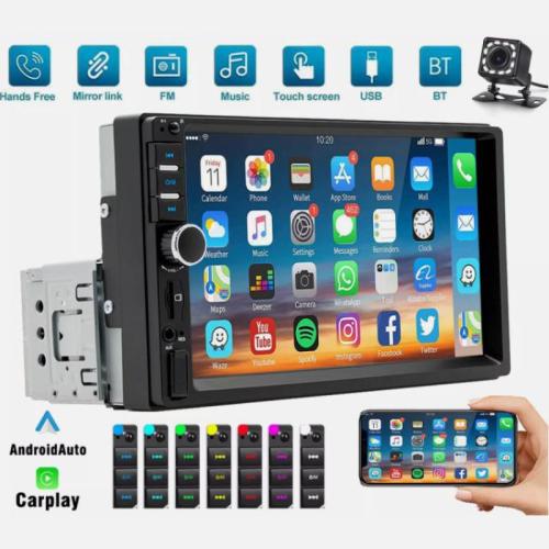 1 Din Car Stereo 7inch Carplay Android Auto Bluetooth USB AUX TF EQ Camera