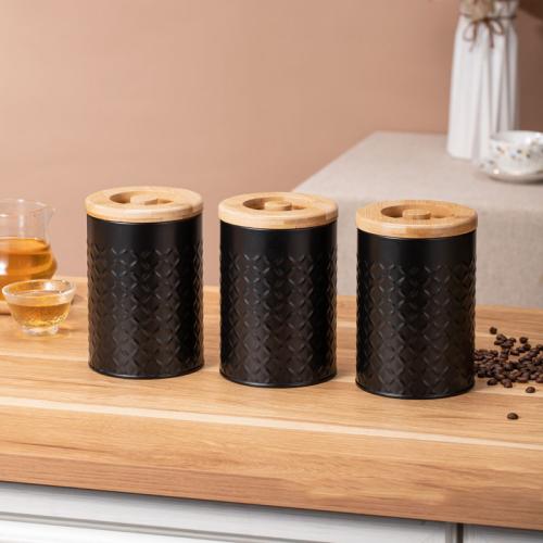 Large-capacity Household Black Pattern Sealed Can Tea Bag Sugar Bean Grain Storage Kitchen Metal Can