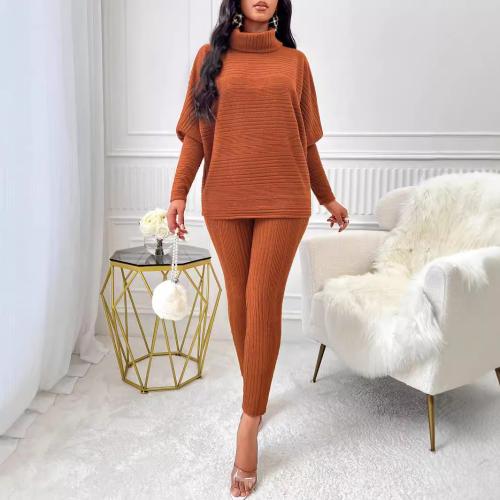 Winter fashion knitted suit women's new solid color turtleneck casual loose long sleeve suit