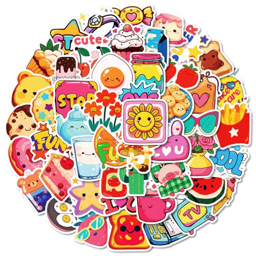 New 50 Super Cute Hand Painted Bread Cake Milk Not Repeated Graffiti Stickers