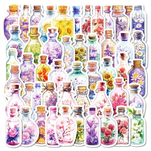 New 50 retro flower bottle small world theme waterproof decorative stickers hot stickers