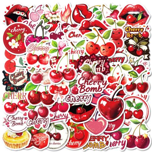 50 New Red Cherry Stickers Decorative Refrigerator Water Cup Guitar Phone Case Stickers