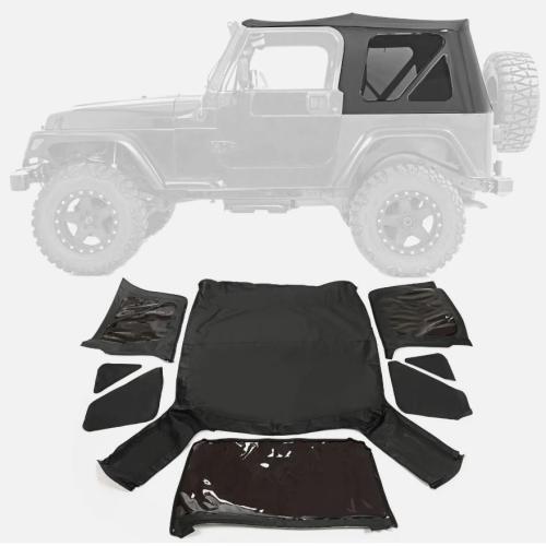 4 For Jeep Wrangler TJ Soft top Replacement 97-06 w/Tinted Windows Black Vinyl