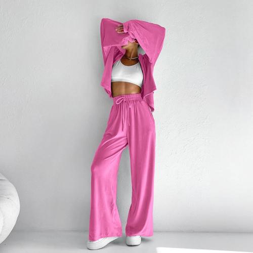 Pink velvet sweater suit women's 2024 autumn and winter coat trousers sports casual two-piece suit