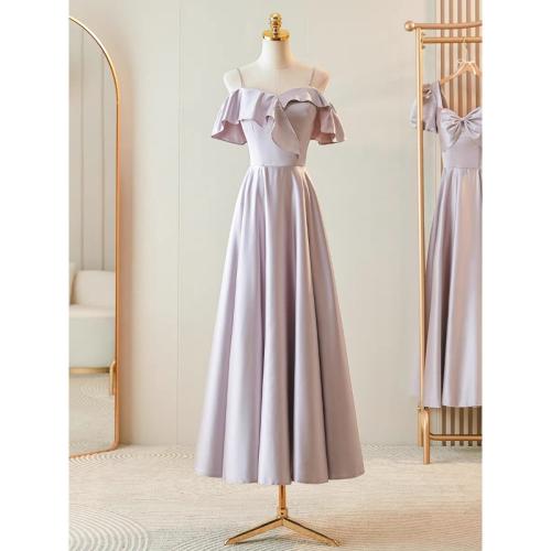 Purple Bridesmaid Dress 2024 New Graduation High-end Satin Evening Dress