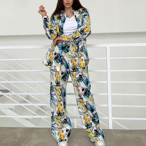 2024 new fashion printed plus size loose top high waist wide leg pants women's casual suit