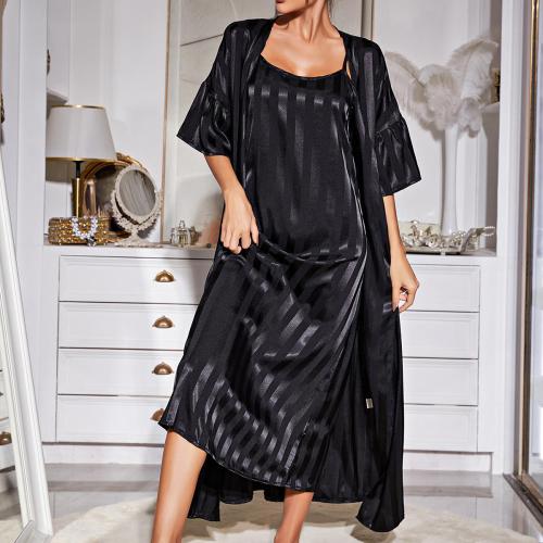 Women's home wear sexy strap nightdress nightgown two-piece mid-length Ice Silk pajamas