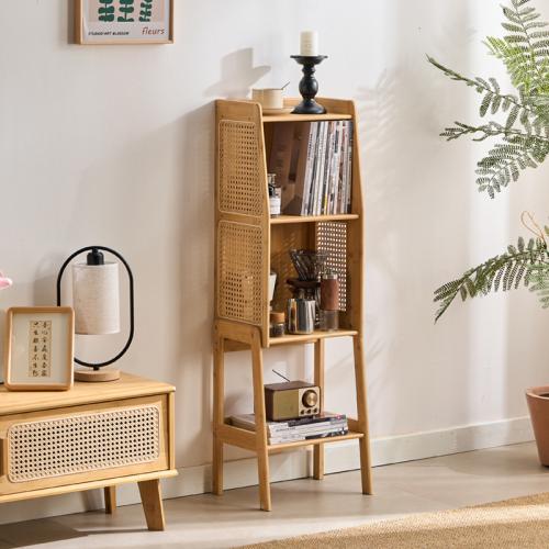 Small Bookshelf Floor Storage Rattan Cabinet Storage Cabinet Storage Bookcase by Desk Simple Wall Grid Narrow Cabinet