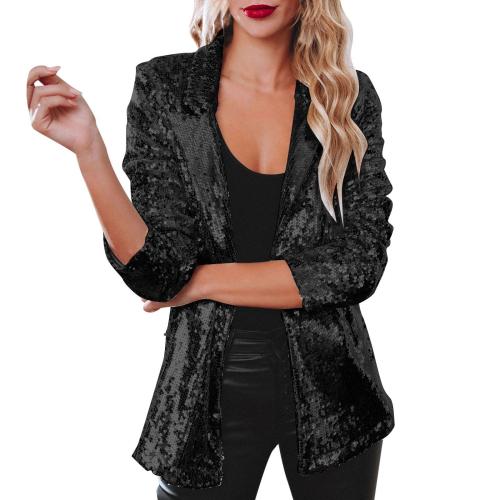 Casual sequined top long sleeve commuter style lapel temperament small suit jacket