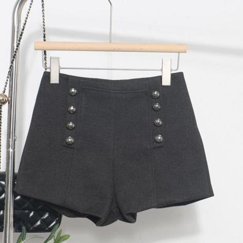 High Waist Woolen Shorts Women's New Woolen Buckle Wearing Wide Leg Winter A-Shaped Boots Pants