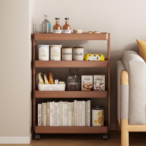 Solid Wood Bookshelf Small Storage Rack Floor Movable Simple Side Table