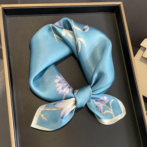 Real Silk Easy Matching Square Scarf for women printed floral sky blue PC