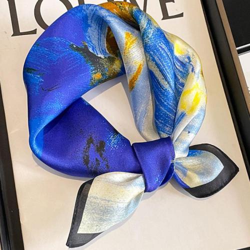 Real Silk Easy Matching Square Scarf for women printed blue PC