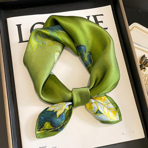 Real Silk Easy Matching Square Scarf for women printed floral green PC