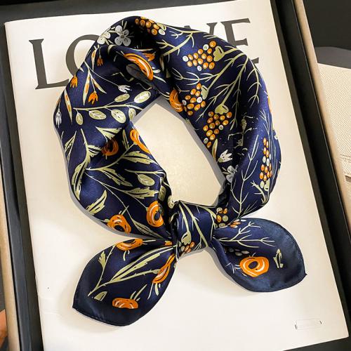 Real Silk Easy Matching Square Scarf for women printed Plant Navy Blue PC