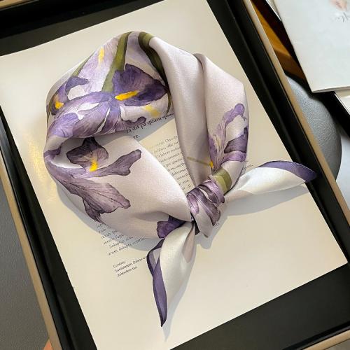 Real Silk Easy Matching Square Scarf for women printed floral purple PC