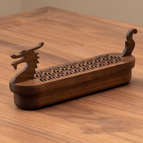 Black Walnut Dragon Boat Storage Ornaments Simple Creative Home Hollow Storage Box