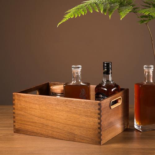 Black Walnut Solid Wood Storage Box Finishing Box Wine Bottle Jar Storage Box Large Capacity