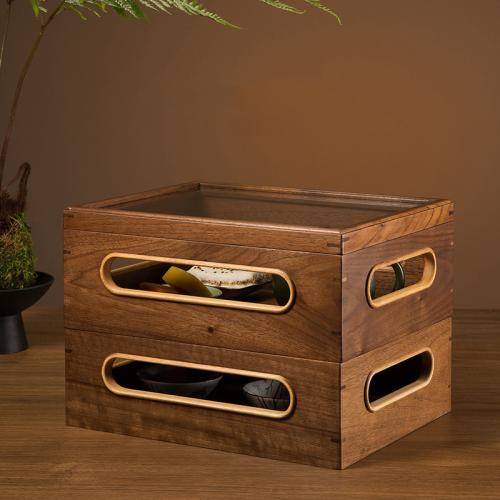 Black Walnut Solid Wood Large Capacity Storage Box Water Cup Tea Set Storage Box