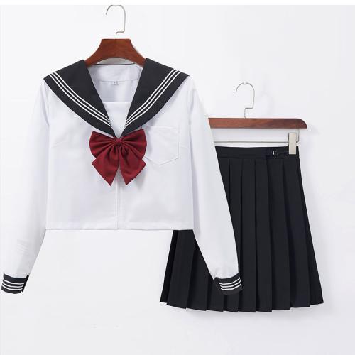 Black collar and white three jk uniform short skirt suit long sleeve basic suit