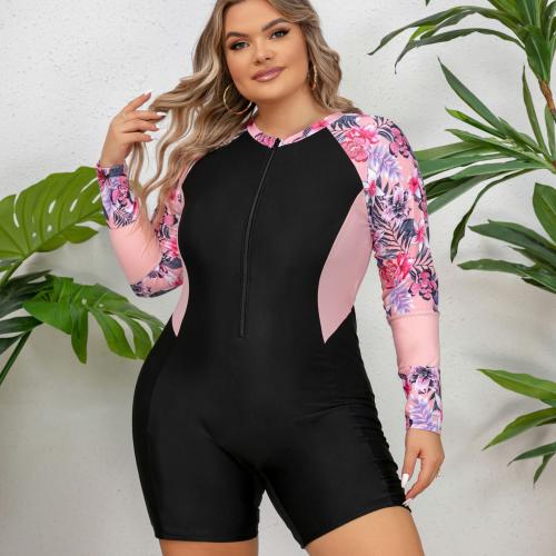 Plus size one-piece zipper sports swimsuit women's long-sleeved surfing swimsuit