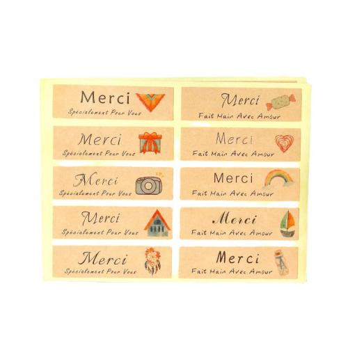 Merci French Thank Kraft Paper Sticker Long Handmade Paper Bag Cake Box Decorative Sealing Sticker 10