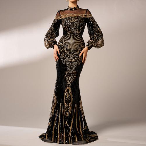 New Long Sleeve Round Neck Long Sequin Banquet Mesh Fishtail Evening Dress Bridesmaid Dress