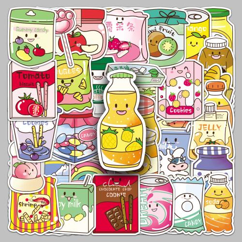 50 Snacks Cartoon Graffiti Stickers Food Cute Waterproof Decorative Stickers