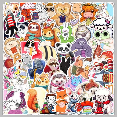 50 Animal Knitted Stickers Cartoon Cute Creative Graffiti Waterproof Decorative Sticker