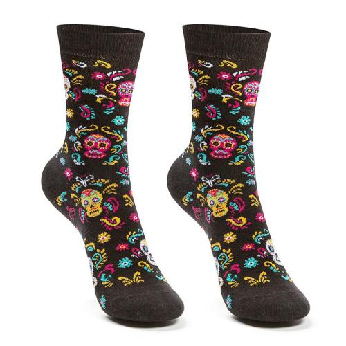 New Full Flower Color Skull Cotton Socks Retro Gothic Fashion Socks Skateboard Socks