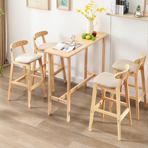 Solid Wood Bar Stool  High Stool Backrest Chair Modern Simple Bar Stool