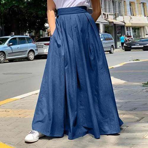 Hot sale Women's retro long skirt dress elastic high waist solid color casual large long skirt